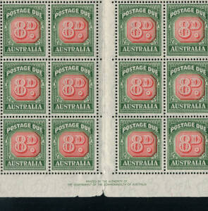 1957 (SG.127; BW.D137) 8d Red and Deep Green, wmk C of A, full sheet with By Authority imprint. Incl. listed BW. varieties d & e at LP 1/2 & RP 7/1. Minor damage to lower margin. cAT.£390+.