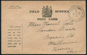 Range on pages, incl. 1916 FIELD SERVICE POST CARD to Melb. in 1916; 1916 redirected Gratuitous distribution LETTER CARD, Egypt - Adelaide (fault); 1918 ACTIVE SERVICE envelope (used; faults); 1967 DEFENCE FORCES ENVELOPE & AIR LETTER; Vietnam Air Mail en