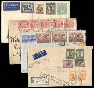 Interesting group 1920's to 1970's, range of single (2/- + 2/3) and mixed frankings to 5/-, with local (10+) and overseas usage, majority to USA (110+), plus registered (35). Mainly commercial items, incl. a few commemorative covers, airmails, postage due