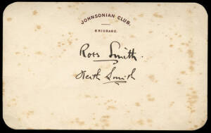 12 Nov.1919 (Re.AAMC.27) a card from the Johnsonian Club, Brisbane signed by both Keith & Ross Smith. With a page detailing their visit to the Club on the 6th Jan.1920.