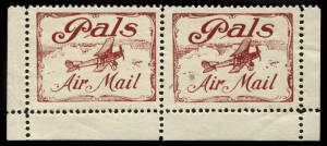 Sept.1920 (AAMC.51c) "Pals" Air Mail vignettes; a horizontal pair with selvedge at sides and base. Multiples are scarce.