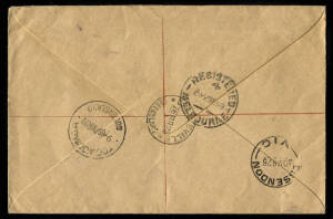 Oct.1927 - Mar.1928 (AAMC.112) Darwin - Charleville registered cover, flown by Captain W.A. Lancaster & Mrs Keith Miller on the final leg of their flight from England in their Avro Avian 111. The cover is signed at left by Lancaster. Rare. Cat.$1000+.
