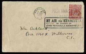 30 Nov.1929 (AAMC.145) Streaky Bay - Adelaide cover, flown for Eyre Peninsula Airways Ltd. via Kyancutta with special boxed cachet and with special vignette on reverse. The first flight to have the manuscript date added to the cachet. Cat.$550+. Previousl
