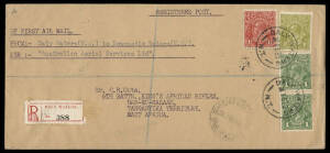 19 Feb.1930 (AAMC.152a) Daly Waters - Newcastle Waters, registered cover flown by Australian Aerial Services; addressed to Tanganyika and with DAR-ES-SALAAM arrival backstamp. Cat.$400.