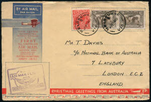 Group with 1931(Mar.19) 2d K'ford Smith, imprint & Plate No. 3 blks on 2 FDCs, 1 May 1931 (AAMC.197) Hobart - Melb. flown cover and 19 Nov.1931 (AAMC.222) Aust. - England flown cover. Plus 3 commercial airmail covers, 1929, 1930 & 1932.