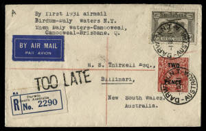 3 Dec.1931 (AAMC.228) (Darwin) - Birdum - Daly Waters, registered cover flown by QANTAS to connect these centres during the rainy season when the overland route was under water. [Only 20 flown]. Cat.$850.