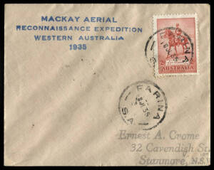 18 July 1935 (AAMC.517a) Mackay Aerial Reconnaissance Expedition Western Australia cover from FARINA with 4-line cachet in blue. [5 flown].