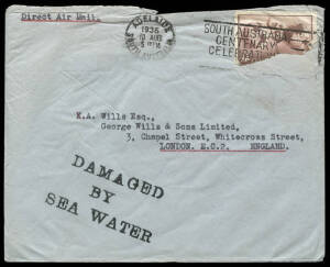 22 Aug.1922 (AAMC.623) "Scipio" crash cover which crashed at Bay of Mirabella, near Crete, Adelaide - London with black 3 line cachet "DAMAGED / BY SEA / WATER" together with original contents, presented on an annotated album page.