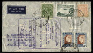 9 April 1937 (AAMC.716) Brisbane - Capetown cover, carried on the entire flight & signed by Mrs Harry Bonney, on her four month flight to to South Africa aboard "My Little Ship II".