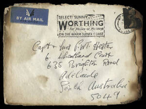 8 Apr.1968 (AAMC.1622a) charred cover England - South Australia, recovered from the Boeing 707 which crashed at Heathrow Airport shortly after take off. Together with an explanatory letter from the PMG's Dept. Adelaide.