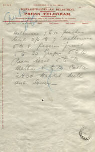 TELEGRAPH & TELEGRAMS: 1924 (March 24) group of WHEATSTONE TELEGRAMS on manilla paper (34 x 21cm) with the message in Morse Code on strips of white paper. With "TELEGRAPHS - WAGGA WAGGA - N.S.W." cds at top R. corner. Possibly a full days bundle with Whea