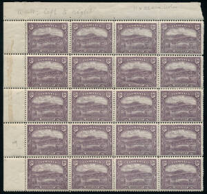 1907 (SG.251c) 2d Plum, Electrotyped, wmk. sideways, Plate 1 upper L corner blk. with vertical rows perf.12½ and horizontal rows perf.11. Minor faults in selvedge. Cat.£700+