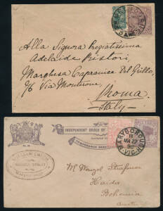 1899-1909 group to o'seas destinations at the UPU 2½d single rate, in various combinations with 1899 (Mar,27) advertising cover Maryborough - Haida, Bohemia, 1902 (Apr.9) Melb. - Italy, 1906 (Nov.5) Hochkirch - Gravenhage, Netherlands, 1907 (Jan.23) Melb.