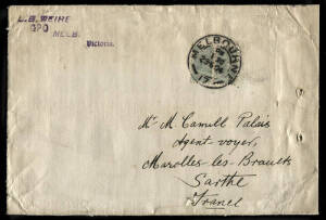 1904 (Jun.29) usage of QV &frac12;d blue-green horiz. pair on a PRINTED MATTER cover Melbourne - Marolles-les-Brauets, France with arrival cds on reverse (24.7.). Correct franking for the UPU single printed matter rate (2oz).