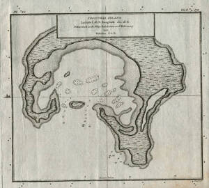"Christmas Island, Discovered in the Ships Resolution and Discovery 1777" by Captain Cook, from the English edition of Cook's Voyages [London, c1784], attractive engraved map, overall 28x23cm.