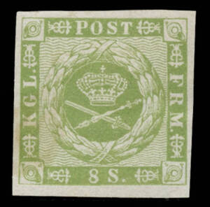 Group with 1854 (Mi.5) 8s green x3 used plus 2s & 16s reprints; 1858 (Mi.8) 8s green* plus 4s & 8s reprints; 1863 (Mi.11-15ND) 2s - 16s set of 5 reprints. Plus 1 other, majority fine, high cat. value.