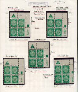 FIRST COINS: Plate block collection on annotated pages, mainly fine (some mounted in margins & one toned - not counted!): Groups 3, 6, 15, 29, 30, 32, 35, 36, 38, 51, 55 (2), 58, 59, 60, 79, 81, 82, 89, 91, 93, 100, 102, 103 (2), 106.2, 114, 117, 120, 125