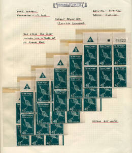 1950 First Airmails: Specialized collection on annotated album pages, comprising complete set with full tabs, complete set of 6 Plate No. blks.6, a set on registered FDC plus a complete set of the 26 Plate No.blks.6. Mainly fine. Cat.$625.