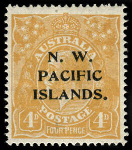 1915-16 (SG.70c) 4d Orange N.W. PACIFIC ISLANDS. with major variety "Line through FOUR PENCE", MLH, SG.&pound;425.