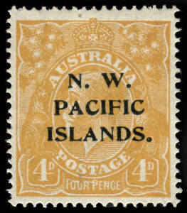 1915-16 (SG.70c) 4d Orange N.W. PACIFIC ISLANDS. with major variety "Line through FOUR PENCE", MLH, SG.£425.