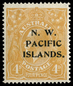 1915-16 (SG.70c) 4d Pale Orange-Yellow, Type A opt., with major variety "Line through FOUR PENCE", MLH, SG.&pound;425.