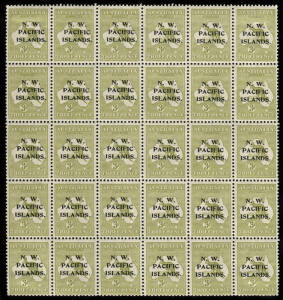 1918-23 (SG.109) 3d Greenish-Olive (Die 1) complete sheet [Fifth Setting] with plateable flaws in the overprint noted. Cat.£690+. Ex Patrick Williams, FRPSL.