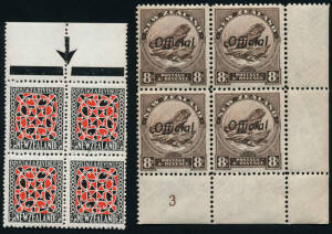 Group with 1906 &frac12;d - 3d Christchurch EXhib. p/set*; 1930 Anti-TB blk of 4, 3**1*, 1932 Hygeia pair**, 1933 Health blk of 4 2**/2*, 1934 Health pair*, 1937 Health x14**; 1936-42 8d Tuatara, Pl. 3 blk of 4** o'pt 'Official'; 1941 9d Maori Panel, chalk surfa