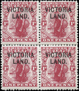 1911 (SG.A3) 1d carmine "VICTORIA LAND" overprints, block (4). MUH.