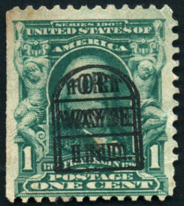 Stockbook full of PRE-CANCELS and PERFINS on a wide range of issues incl. a few revenues, to recent years, majority pre 1960. Should be hidden treasures here for the specialist. Noted "FORT WAYNE IND." double print on a 1c Franklin, h/values and combined 