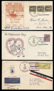 Commemorative covers, 1931/32 (3), 1933 (28), 1934 (59), 1937 (3) and 2 others. Majority U.S. Frigate Constitution (75+). also incl. Utah, Cachalot, Kanawha, Northampton, Aylwin etc. Noted 4 signed covers. Mixed condition. Selling on e-bay $5 to $40 each.