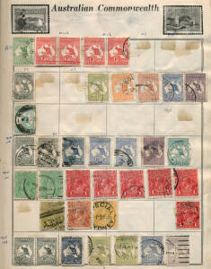 Large box with a world album to 1950's, boxes and packets of Australian & world stamps, Aust. stamps on piece 1950,s and recent years plus a group of FDC's incl Sigmas. Noted Australian States, 'Roos & KGV, Aust. high values, world high values incl. Briti