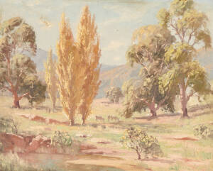 R. PARSONS, Poplars, oil on board, signed 'R. PARSONS' lower right, 36 x 45 cm