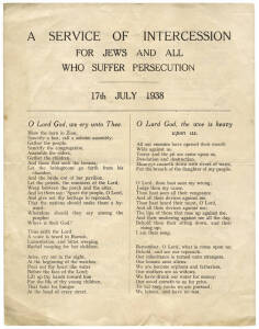 "A Service of Intercession for Jews & all Who Suffer Persecution" 17th July 1938