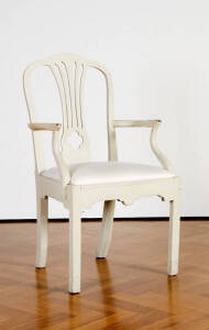 Cream painted antique elbow chair. 18th/19th century.