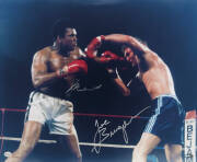 MUHAMMAD ALI v JOE BUGNER, both signatures on large colour photograph, limited edition 17/100, size 51x40cm.