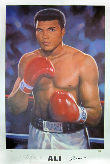 MUHAMMAD ALI: Print "Muhammad Ali" by Mark Sofilas, signed by Muhammad Ali and the artist and numbered 105/250, size 59x89cm.