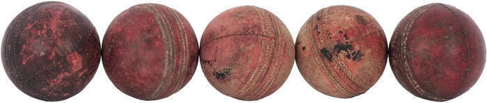 CRICKET BALLS: Bill Woodfull's collection of match-used Cricket Balls, noted one endorsed "Sydney. 1929 v England"; two Bodyline cricket balls, endorsed "1st Test Sydney v Eng 1932" & "4th Test v Eng '33 Brisbane"; plus two unidentified. Each ball accompa