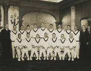 BILL WOODFULL'S 1934 ASHES TOUR PHOTOGRAPH ALBUM No.1: Large Photograph Album, very well annotated, with photographs (88), postcard "Australian Cricket Team, England, 1934" & front of illustrated envelope by Wells. Photographs include shipboard scenes dur - 4