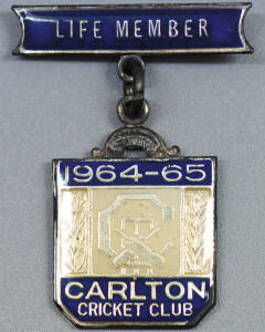 LIFE MEMBER: Carlton Cricket Club - Life Member's badge for 1964-65; also Marylebone Cricket Club - Honorary Life Member's season ticket for 1965 & MCC tie.