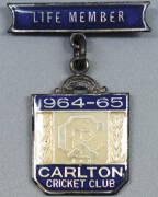 LIFE MEMBER: Carlton Cricket Club - Life Member's badge for 1964-65; also Marylebone Cricket Club - Honorary Life Member's season ticket for 1965 & MCC tie.