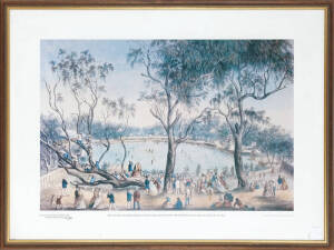 CRICKET PRINTS: "The First International Cricket Match Played at the Melbourne Cricket Ground 1862", by Henry Burn, framed & glazed, overall 76x57cm; plus "The All-England Eleven versus the Victorian Twenty-two, Melbourne Cricket Ground, January 1st, 1864