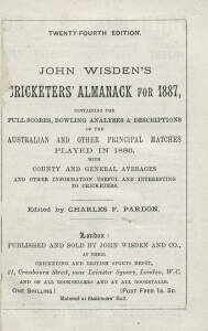 "Wisden Cricketers' Almanack for 1887", rebound in brown cloth (without wrappers). Fair/Good condition.