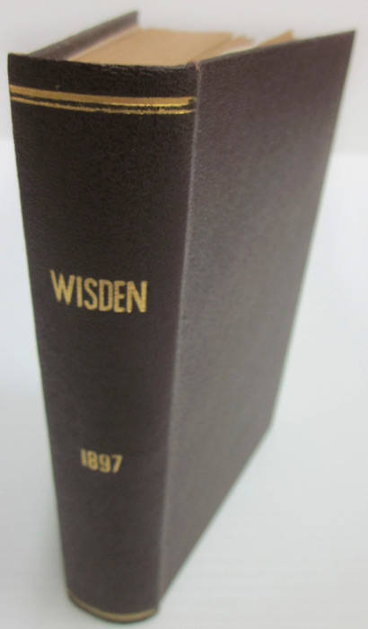 "Wisden Cricketers' Almanack for 1897", rebound in brown cloth, preserving front wrapper (pages xli to xlviii reprints). Fair condition.