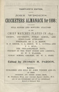 "Wisden Cricketers' Almanack for 1898", rebound in brown cloth (without wrappers). Fair/Good condition.