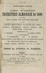 "Wisden Cricketers' Almanack for 1899", rebound in black cloth & marbled boards (without wrappers). Fair/Good condition.