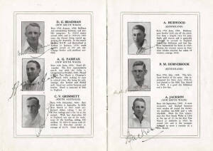 "Australian XI, English Tour 1930", Orient Line brochure with pen-picture of each member of the touring party, and with each biography nicely signed in ink by the player featured, a total of 17 signatures including Don Bradman, Bill Woodfull, Archie Jacks