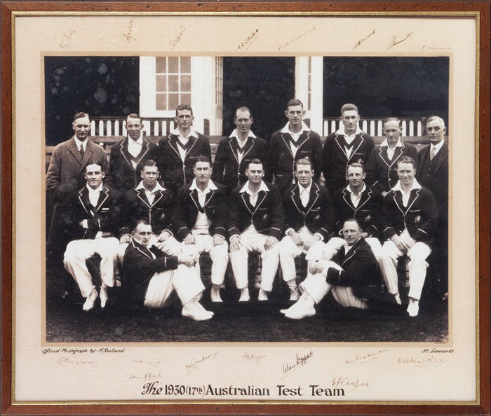 CRICKET FRAMED DISPLAYS, noted reprinted photograph of 1930 Australian team photo with facsimile autographs; reprinted 'Vanity Fair' prints (13); prints "20th Australian Team to Great Britain - 1948 Tour" (2); D'Arcy Doyle print "Picnic Day The Gabba". Ne