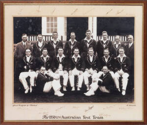 CRICKET FRAMED DISPLAYS, noted reprinted photograph of 1930 Australian team photo with facsimile autographs; reprinted 'Vanity Fair' prints (13); prints "20th Australian Team to Great Britain - 1948 Tour" (2); D'Arcy Doyle print "Picnic Day The Gabba". Ne