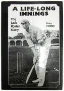 CRICKET BOOKS & FRAMED ITEMS: Books (4) including "A Life-Long Innings - The Jack Ryder Story" by Fiddian [Pakenham, 1995]; "Sale, Bradshaw, Manning, Wills and the Little Enemy" by Griffiths (No.46/75) [Otago, 1971]; three 1930s framed cricket cartoons fr