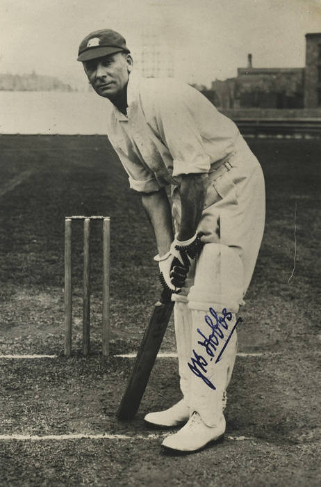 JACK HOBBS, superb signature on postcard, with another signature and message on reverse in Hobbs' beautiful handwriting "Just a card to say how much I appreciate your kind thought...". [Sir Jack Hobbs played 61 Tests 1907-30].